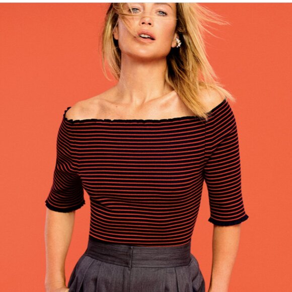 ADEAM x Carolyn Murphy Yama Sweater Ribbed Stretch Beige/white Size Medium NWT - Picture 3 of 15